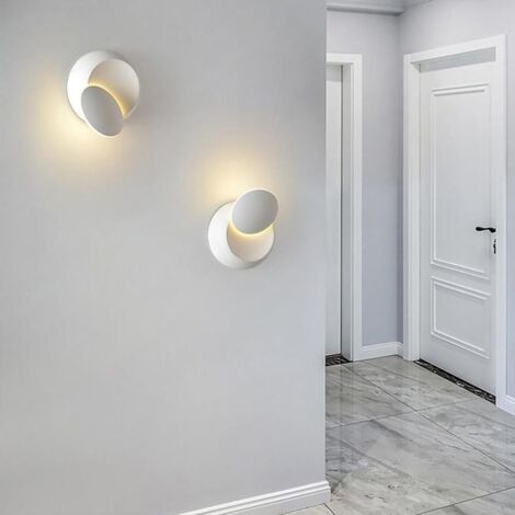 2PCS Applique Murale Moderne d'intérieur LED 5W 3000K Blanc Chaud, orientable, en métal, pour Salon, Chambre, Couloir, escalier, Blanc (1/5)