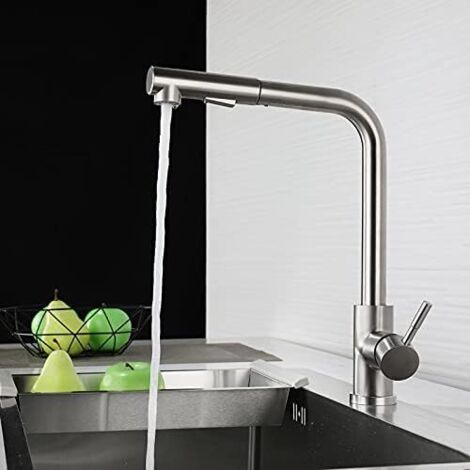 Robinets D'Évier De Cuisine Robinet Extractible À Sept Caractères En Acier Inoxydable 304 Robinet Télescopique Pour Évier D'Évier D'Eau Mélangée Chaude Et Froide Brossé Sept Caractères (1/4)