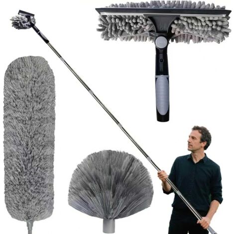 Plumeau Telescopique 6m, Tete De Loup Telescopique avec Extension RéGlable 1.5-6m, Balai AraignéE Tete De Loup Telescopique, Raclette De FenêTre, TêTe De Plumeau en Chenille pour Plafonds, Stores