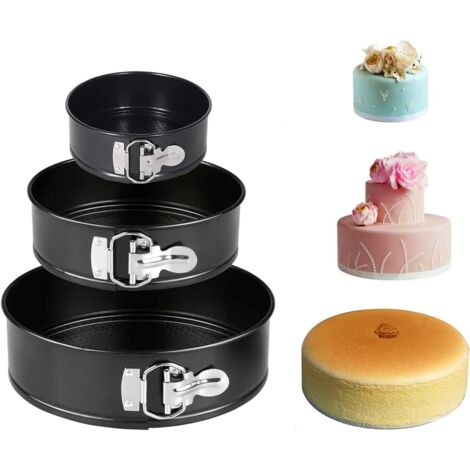 Lot de 3 moules à gâteau, moule à charnière antiadhésif, plaque de cuisson lâche, moule à gâteau au fromage, avec fond amovible (1/5)