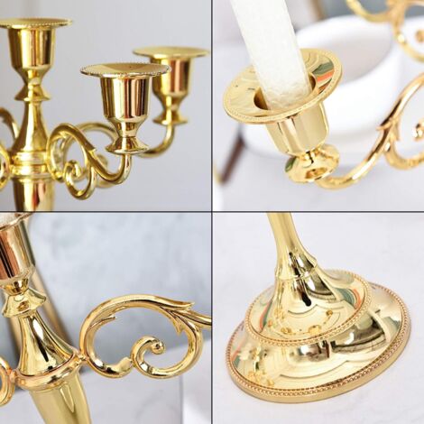 Chandelier Bougeoir à 5 Bras en Métal Style d'Européen Chandelier de Mariage Candélabre pour Noël Cadeau d'anniversaire Décor à La Maison (Or) (1/5)