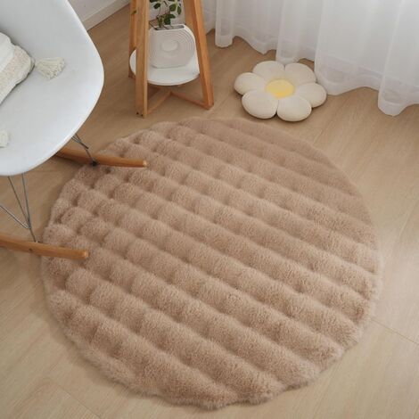 Tapis Rond - Tapis Poil Long Shaggy Doux - Moquette Décoration Intérieure Lavable - pour SalonEnfant Fille Chambre - Descente de Lit- Diamètre 100cm,Marron (1/5)