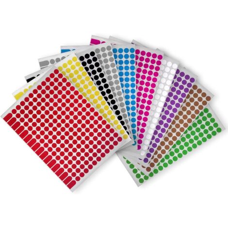 Pastilles Autocollantes 8mm Imprimables Multicolores : Rose, Noir, Blanc, Marron, Violet, Gris, Doré, Rouge, Vert, Bleu (1/5)