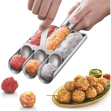 Meatball Maker Tool, Stainless Steel Fish Ball Shrimp Slippery Mold, Creative Kitchen Accessories Meatball Scoop, 3 tube