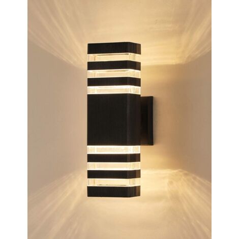 RHAFAYRE Applique murale d'extérieur, applique murale extérieure en aluminium haut/bas 2 x 5 W 6400 K ampoules blanches froides incluses, étanche IP44, blanc chaud (1/5)