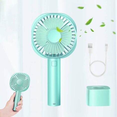 Ventilateur Portable, Mini Ventilateur USB Silencieux, Rechargeable 2600mAh Batterie, Ventilateur à Main 3 Vitesse Réglable pour Camping Bureau Poche Office Voyage (Bleu) (1/5)