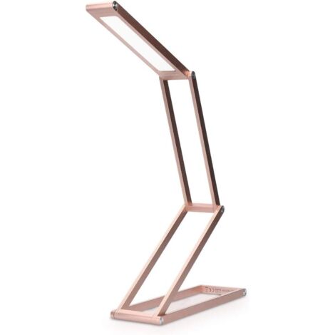 Lampe de bureau LED - Luminaire pliable en aluminium sans fil avec micro-USB et crochet amovible - Lumière table de nuit salon - Rose doré (1/5)