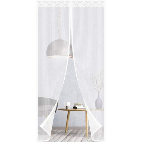 Moustiquaire pour portes 90 x 210 cm, très résistante pour porte de patio, moustiquaire en maille filet avec aimants puissants et ruban adhésif magique (Blanc) (1/5)