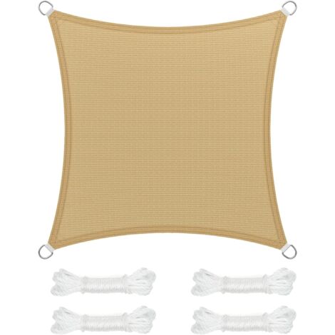 Voile d’Ombrage 3 x 3 m, Protection Solaire en Tissu HDPE, Respirant, Perméable à l’Eau, pour Terrasse, Jardin, Balcon, Camping, Carré, Concave, Jaune Sable (1/5)