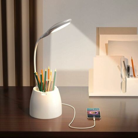 RHAFAYRE Lampe de Bureau LED Puissante, Lampes de Table Dimmable 3 Niveaux de Luminosité Protection des Yeux Contrôle Tactile Desk Lamp Sans Fil USB Recharge pour Le Chargement du téléphone