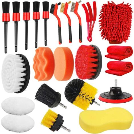 23PCS Lot de Brosse Nettoyage Voiture,Pinceau Detailing Auto,Kit de Brosse Nettoyage Voiture Interieur Exterieur,Brosse Nettoyage Perceuse Électrique,Brosse Jante Voiture,Kit Polissage Voiture (1/5)