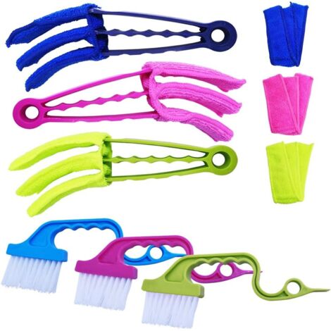 AIDUCHO Lot de 9 Outils de Nettoyage pour Volets roulants, Lot de 3 brosses à plumeau avec 3 Manchons Amovibles en Microfibre et 3 brosses de Nettoyage pour Rail,climatiseurs, Bouchons d'aération (1/5)