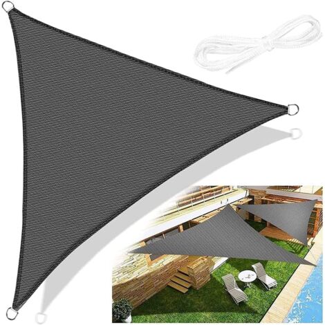 Voile d'Ombrage Triangle, Voile d'Ombrage Toile d Ombrage HDPE Triangulaire 5x5x5M Rayons UV Résistante Aéré Voile Ombrage Rayons UV pour Jardin Terrasse Camping -Gris Foncé (1/5)