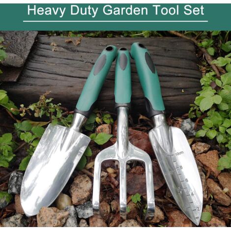 Outils de Jardinage, Trois pièces d’Outils de Jardinage Lourds moulés en Aluminium avec Une poignée antidérapante caoutchoutée, des Outils à Main de Jardin durables Cadeaux de Jardin(vert) (1/5)