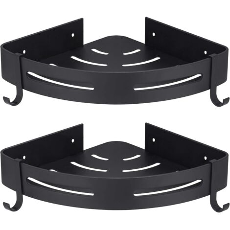 RHAFAYRE Etagére Douche d'angle Noir sans Perage Rangement Salle de Bain Douche Accessoire Salle de Bain Support Porte Savon Douche Aucun Antirouille en Aluminium Lot de 2 avec Crochets (1/7)