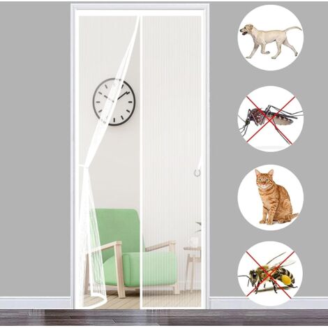 Moustiquaire Porte, 140 x 240CM Rideau de Porte Anti Mouche Magnétique Fermeture Automatique Anti Insectes Moustiquaire pour Portes de balcon, Salon, Montage par Sans Perçage (Blanc) (1/5)