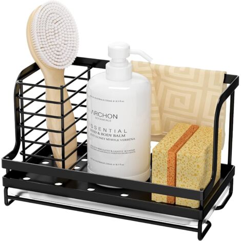 Rangement Evier Cuisine Support Brosse Éponge Organiseur pour à Poser Acier Inoxydable - Noir (1/5)