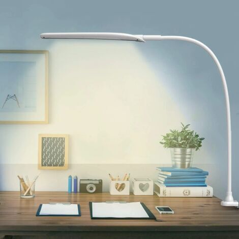 Lampe de Bureau à LED Lampe de Travail 9W Lampe de Table Lampe Architecte a pince 3 Modes de Couleur Flexible 360 Degrés Pour Apprendre, Lire, Travailler(blanc) (1/5)