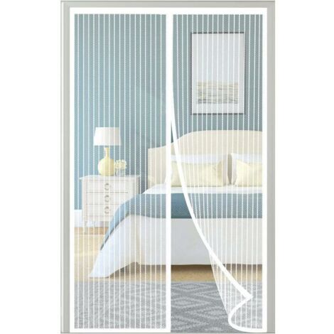 Moustiquaire porte fenêtre 80x210 cm – Moustiquaire aimantée blanche sans perçage – Fermeture automatique avec 34 aimants – Maille ultra fine durable