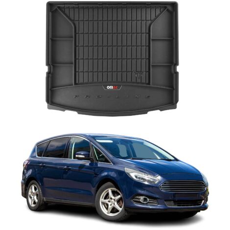 Tapis de Coffre 3D TPE Premium pour Ford S-Max II 2015 à 2022 7 Places, Bac de Protection de Coffre Intérieur antidérapant, Revêtement de Coffre Bords Hauts pour Voiture, Noir