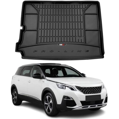 Tapis de Coffre 3D TPE Premium Compatible avec Peugeot 5008 II 2017-2022 Bac de Protection de Coffre Intérieur antidérapant Revêtement de Coffre Bords Hauts pour Voiture Noir