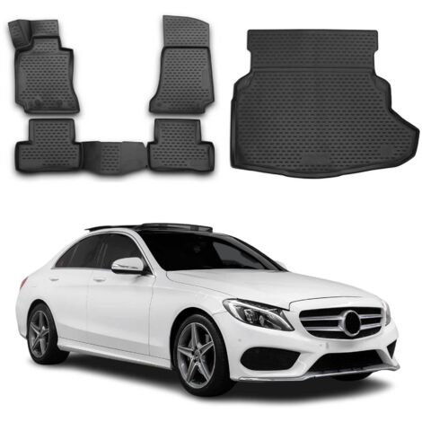 Kit Tapis de Sol et Coffre Compatible avec Mercedes Classe C W205 2014-2021 Caoutchouc Noir (1/5)