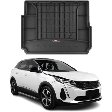 Tapis de Coffre 3D TPE Premium Compatible avec Peugeot 3008 II Hybrid 2016 à 2024, Bac de Protection de Coffre Intérieur antidérapant Revêtement de Coffre Bords Hauts pour Voiture Noir