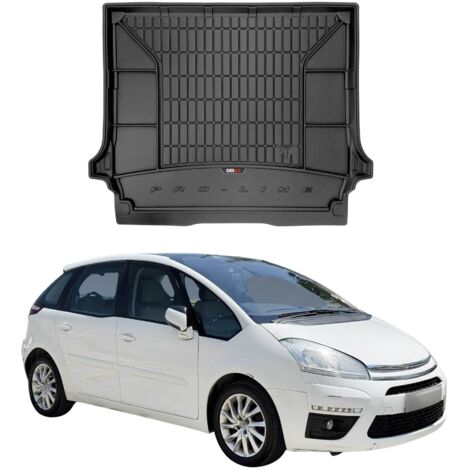 Tapis de Coffre 3D TPE Premium Compatible avec Citroen C4 Grand Picasso MVN 2006-2013 7 Places  Bac de Protection de Coffre Intérieur antidérapant Revêtement de Coffre Bords Hauts pour Voiture Noir