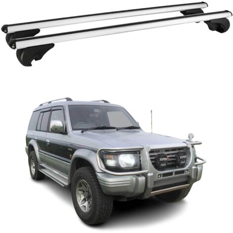 OMAC Barres de toit en aluminium pour Mitsubishi Pajero II 1991-1999 – TÜV / DIN 75302:2019 – Antivol inclus – Charge max 75 kg – 2 barres Argent (1/4)