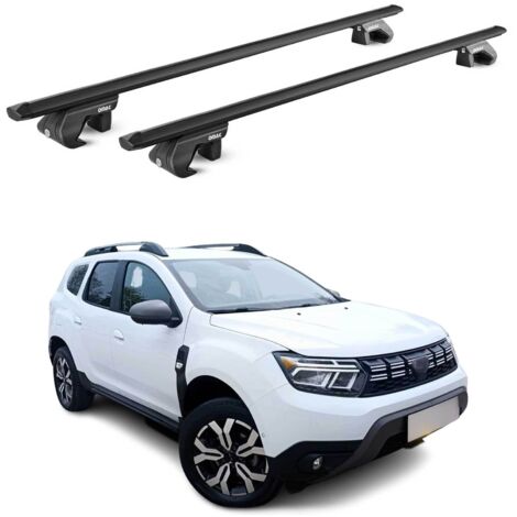 OMAC Barres de toit aluminium certifiées TÜV pour Dacia Duster mk3 2024-2026 – Pour rails de toit standards – Rainure en T – Charge max 90 kg – 2 antivols Noir