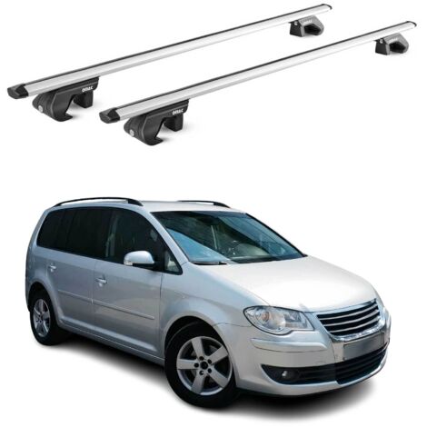 OMAC Barres de toit aluminium certifiées TÜV pour VW Touran mk1 mk2 2003-2026 – Pour rails de toit standards – Rainure en T – Charge max 90 kg – 2 antivols Argent (1/4)