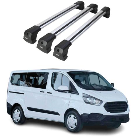 OMAC Barres de toit compatibles avec Ford Transit Custom / Tourneo Custom I 2012-2023 – 3 barres – Antivol inclus – Aluminium Argent