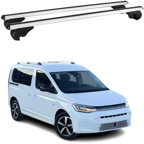 OMAC Barres de toit en aluminium pour VW Caddy IV 2020-2026 – TÜV / DIN 75302:2019 – Antivol inclus – Charge max 75 kg – 2 barres Argent (1/4)
