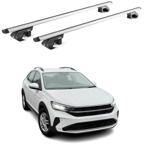 OMAC Barres de toit aluminium certifiées TÜV pour VW Taigo 2021-2026 – Pour rails de toit standards – Rainure en T – Charge max 90 kg – 2 antivols Argent