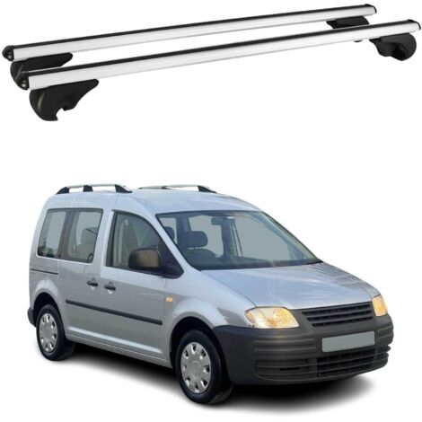 OMAC Barres de toit en aluminium pour VW Caddy III 2003-2015 Pre-FL – TÜV / DIN 75302:2019 – Antivol inclus – Charge max 75 kg – 2 barres Argent (1/4)