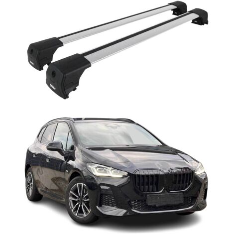OMAC Barres de toit en aluminium pour BMW Serie 2 Active Tourer U06 2021-2026 – City Crash – ISO/PAS 11154:2006 – Antivol inclus – Charge max 75 kg – 2 barres Argent