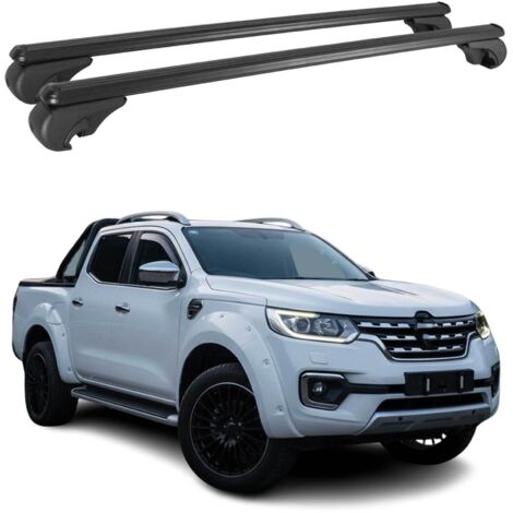 OMAC Barres de toit en aluminium pour Renault Alaskan 2017-2021 – TÜV / DIN 75302:2019 – Antivol inclus – Charge max 75 kg – 2 barres Noir (1/4)