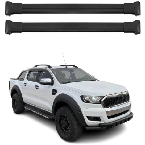 OMAC Barres de toit en aluminium pour Ford Ranger T6 P375 2011-2022 – TÜV / DIN 75302:2019 – Charge max 75 kg – 2 barres Noir (1/4)
