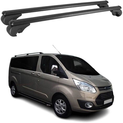 OMAC Barres de toit en aluminium pour Ford Transit Custom I 2012-2023 – TÜV / DIN 75302:2019 – Antivol inclus – Charge max 75 kg – 2 barres Noir (1/4)
