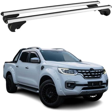 OMAC Barres de toit en aluminium pour Renault Alaskan 2017-2021 – TÜV / DIN 75302:2019 – Antivol inclus – Charge max 75 kg – 2 barres Argent (1/4)