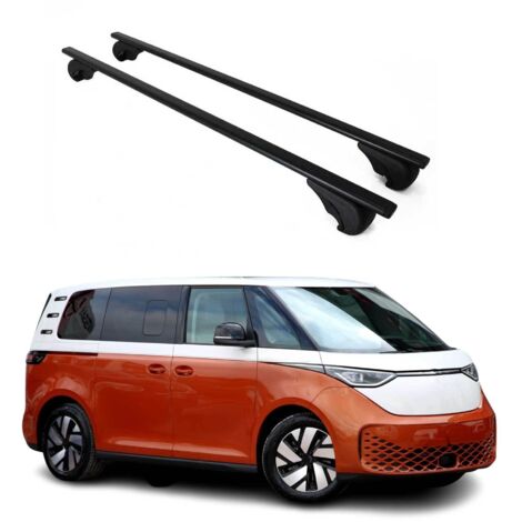 OMAC Barres de toit pour VW ID. Buzz 2022-2026 – TÜV / DIN 75302:2019 – Antivol inclus – Charge max 75 kg – 2 barres Noir