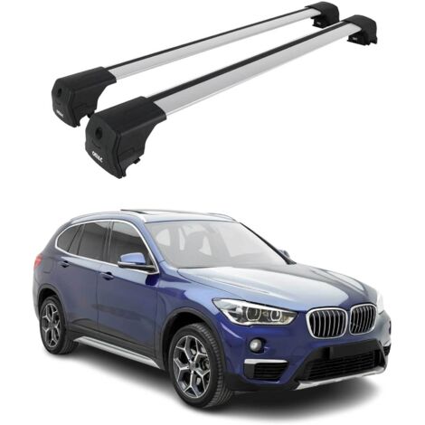 OMAC Barres de toit en aluminium pour BMW X1 F48 2015-2022 – City Crash – ISO/PAS 11154:2006 – Antivol inclus – Charge max 75 kg – 2 barres Argent (1/4)