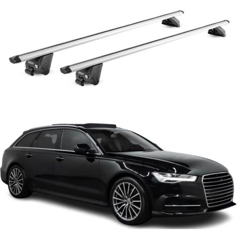 OMAC Barres de toit aluminium certifiées TÜV pour Audi A6 C7 Avant 2011-2018 – Pour rails de toit intégrés – Rainure en T – Charge max 100 kg – 2 antivols Argent (1/4)