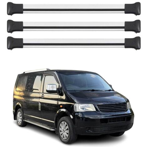 OMAC Barres de toit en aluminium compatibles avec VW T5 T6 Transporter Multivan Caravelle 2003-2024 – TÜV / DIN 75302:2019 – Charge max 75 kg – 3 barres Argent