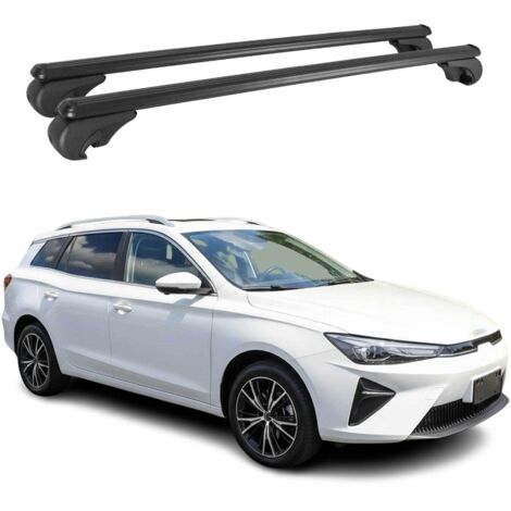 OMAC Barres de toit en aluminium pour MG5 EV 2021-2026 – TÜV / DIN 75302:2019 – Antivol inclus – Charge max 75 kg – 2 barres Noir (1/4)
