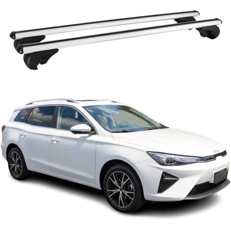 OMAC Barres de toit en aluminium pour MG5 EV 2021-2026 – TÜV / DIN 75302:2019 – Antivol inclus – Charge max 75 kg – 2 barres Argent (1/4)