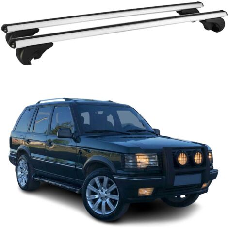 OMAC Barres de toit en aluminium pour Land Rover Range Rover II 1995-2002 – TÜV / DIN 75302:2019 – Antivol inclus – Charge max 75 kg – 2 barres Argent (1/4)