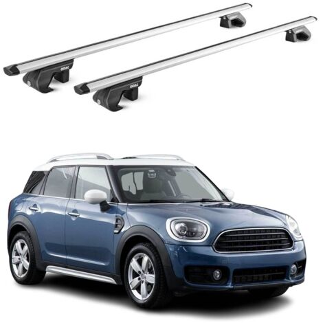 OMAC Barres de toit aluminium certifiées TÜV pour Mini Countryman F60 2017-2023 – Pour rails de toit standards – Rainure en T – Charge max 90 kg – 2 antivols Argent (1/4)