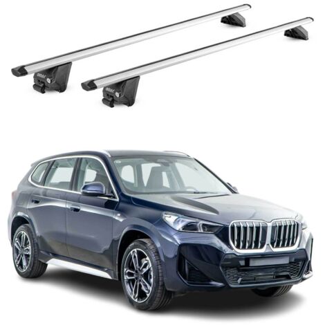 OMAC Barres de toit aluminium certifiées TÜV pour BMW X1 U11 2022-2026 – Pour rails de toit intégrés – Rainure en T – Charge max 100 kg – 2 antivols Argent