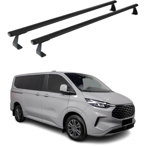 OMAC Barres de toit Heavy Duty compatibles avec Ford Transit Custom / Tourneo Custom II 2023-2026 – 2 barres – Aluminium Noir (1/4)